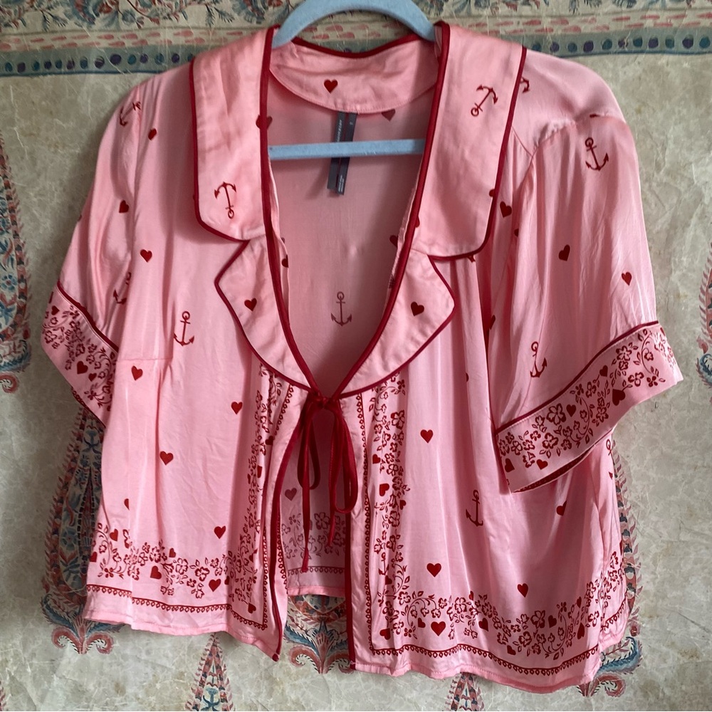 Sleep Set anthropologie Tie-Front Top with Red Anchor & Heart Print